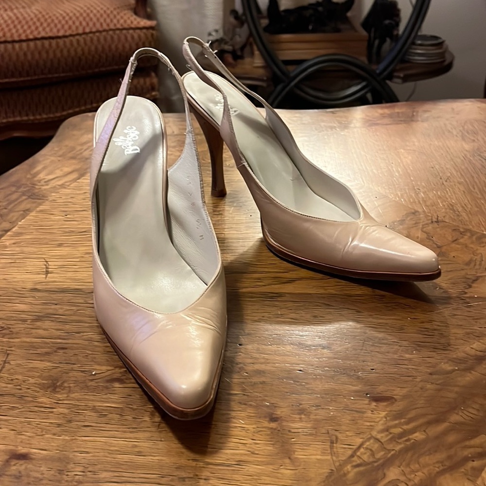 Ballistic size 9.5 Nude Leather Pointed Toe Slingback Heel with Leather Sole